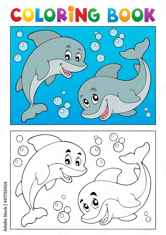 Fototapeta premium Coloring book with marine animals 7