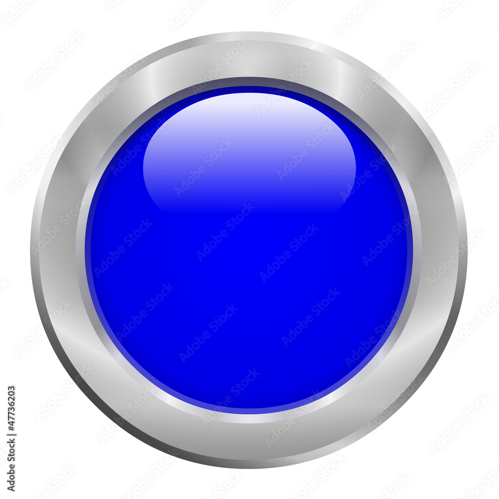 Bouton bleu avec contour métallique gris Bouton bleu avec contour métallique gris