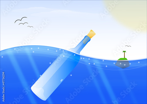 Bottiglia con messaggio sul mare vector