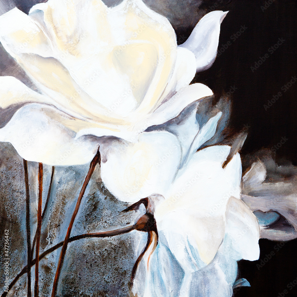 Ölbild: Weiße Rosen - obrazy, fototapety, plakaty 