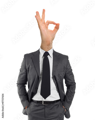 Tableau sur toile Businessman with ok hand instead of his head
