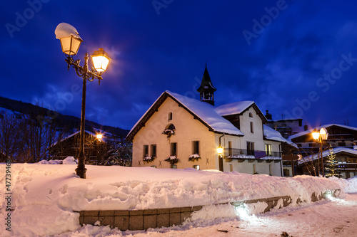 Illuminated Street of Megeve on Christmas Eve  French Alps  Fran