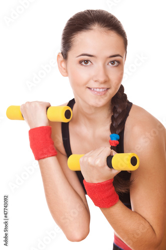 woman doing exercises for biceps