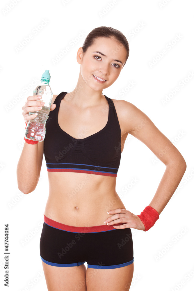 sporty woman with bottle of water sporty woman with bottle of water