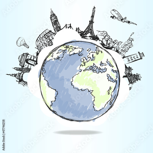 airplane traveling around the world as concept