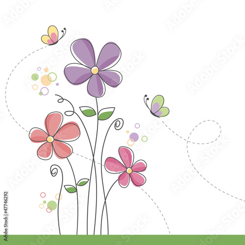 Spring flower background with butterflies
