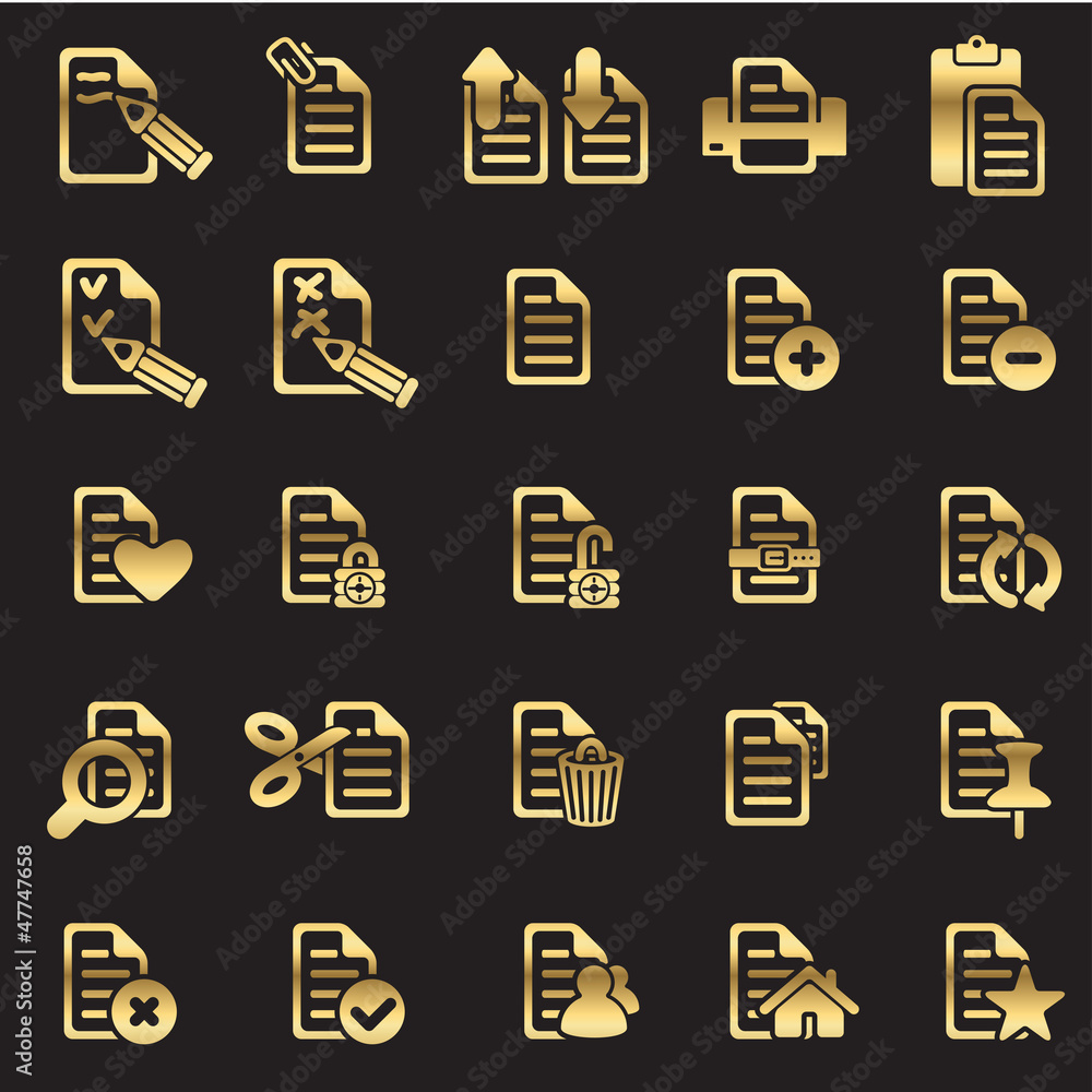 set of files icons - golden line set of files icons - golden line