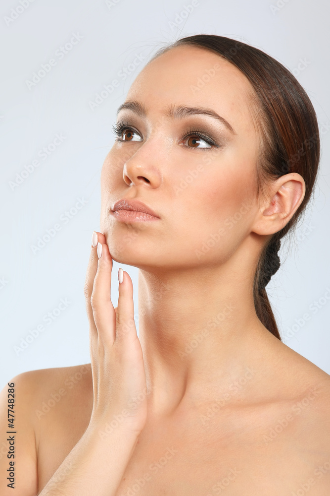 Close-up portrait of woman, isolated on white background Close-up portrait of woman, isolated on white background