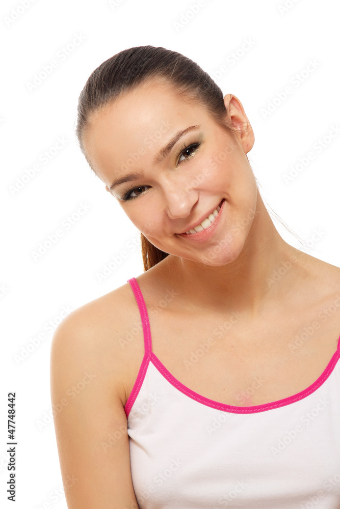 Close-up portrait of woman, isolated on white background Close-up portrait of woman, isolated on white background