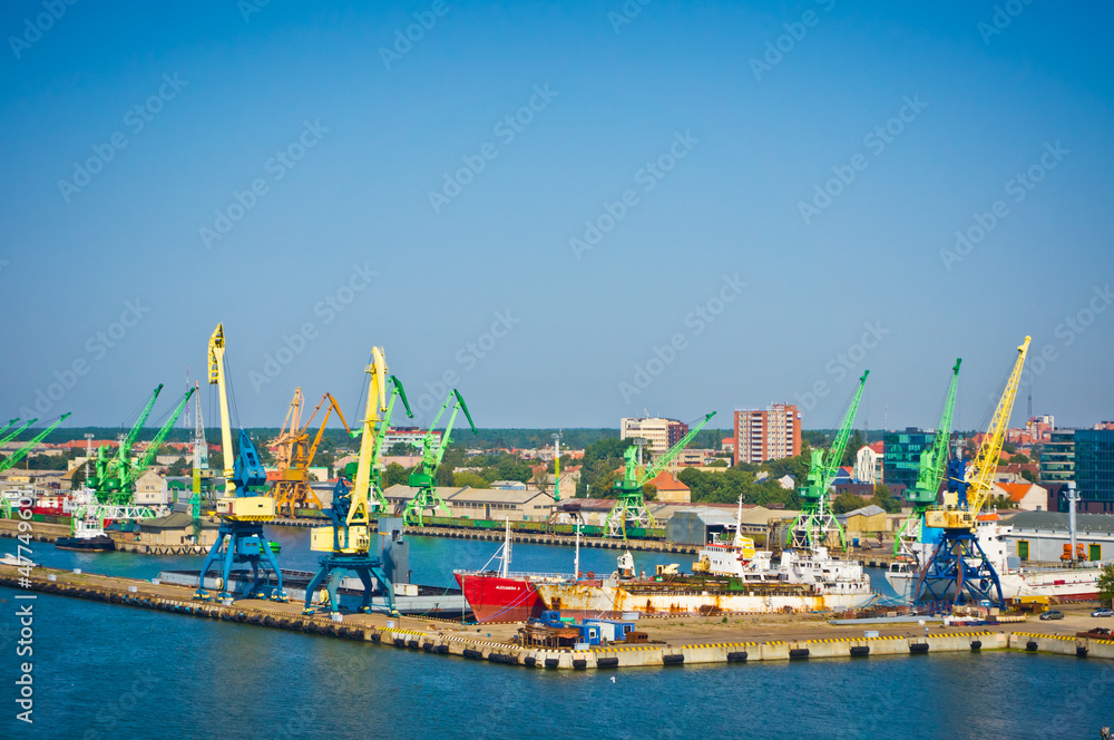 Cargo shipyard with gantry in Klaipeda, Lithuania