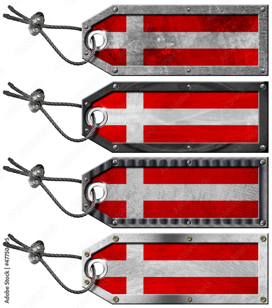 Denmark Flags Set of Grunge Metal Tags