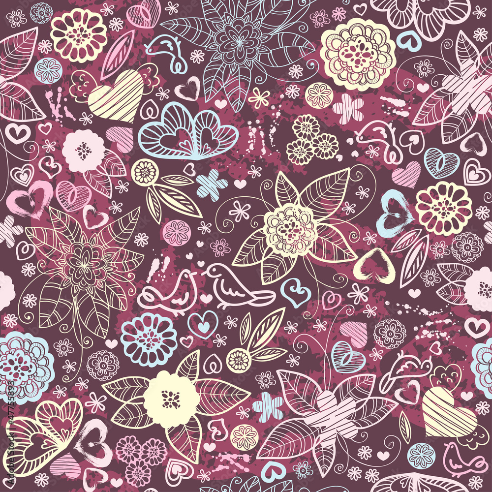 Seamleass floral pattern with birds Seamleass floral pattern with birds