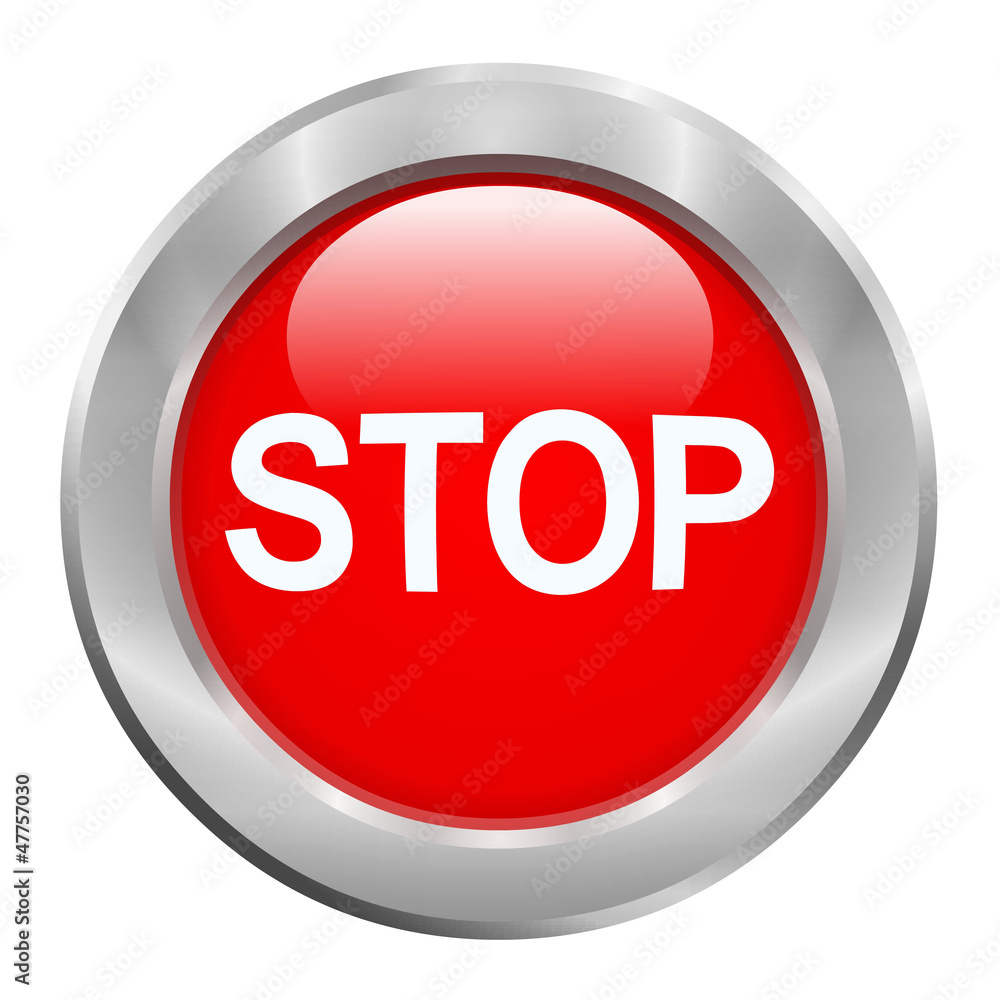 Bouton rouge stop avec contour métallique Bouton rouge stop avec contour métallique