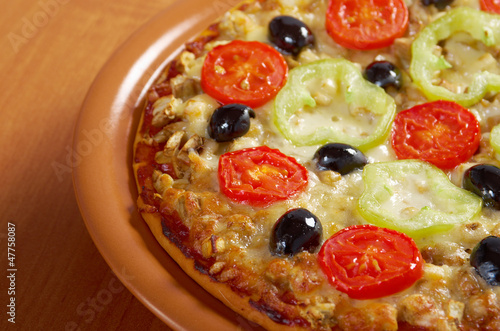 .home pizza with tomato and eggplant