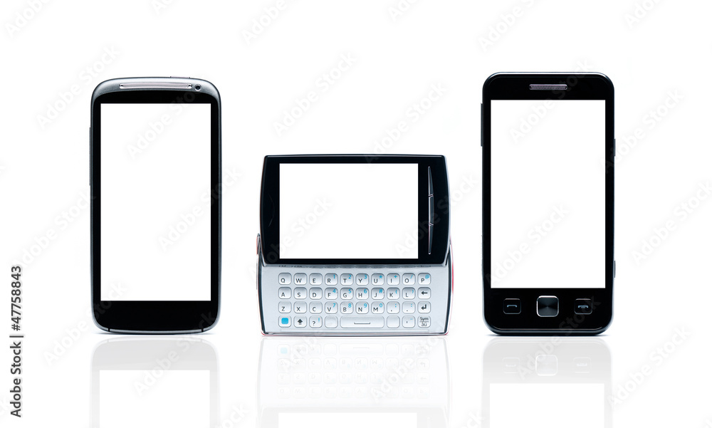 Set of Smart phones with blank isolated on white background Set of Smart phones with blank isolated on white background