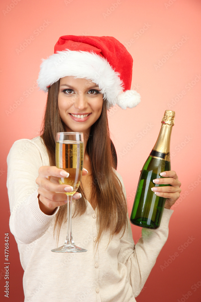 beautiful young woman with bottle and glass of champagne, beautiful young woman with bottle and glass of champagne,
