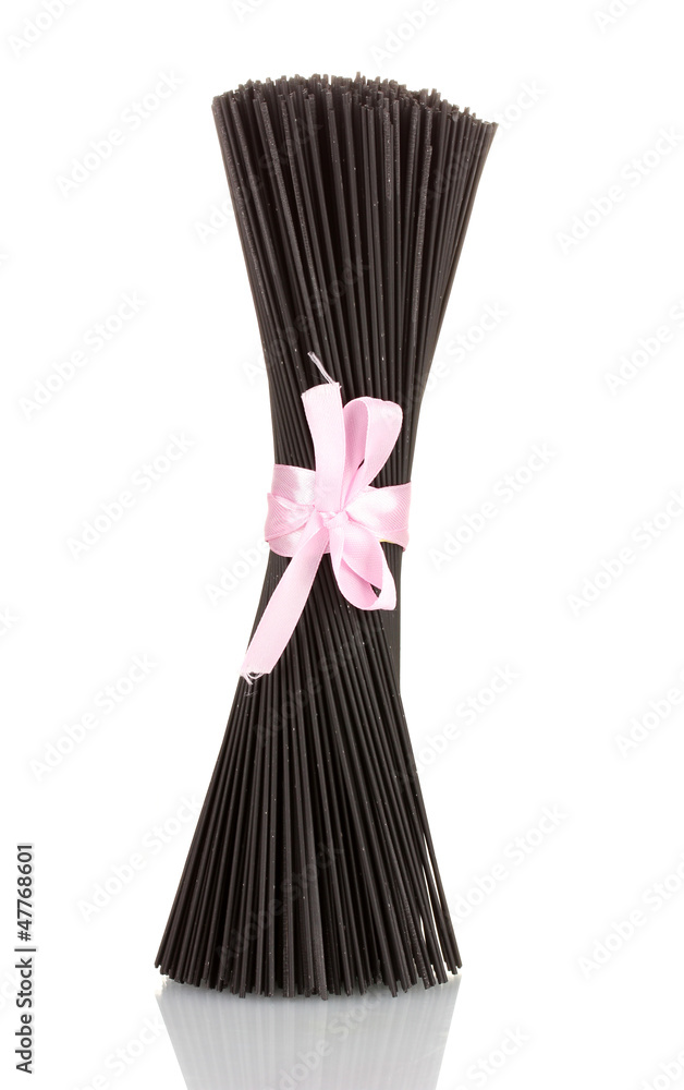 Black spaghetti with ribbon isolated on white Black spaghetti with ribbon isolated on white