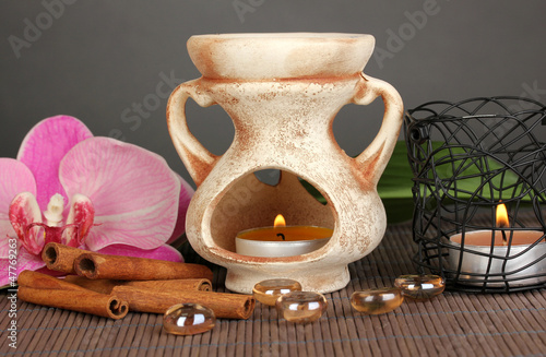 Aromatherapy lamp on grey background