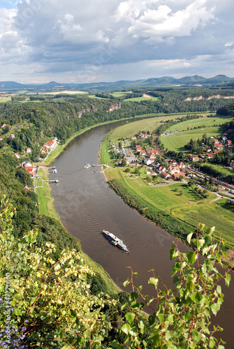 Scenic view on the river Elbe in summer, near the town of Koenigsstein
