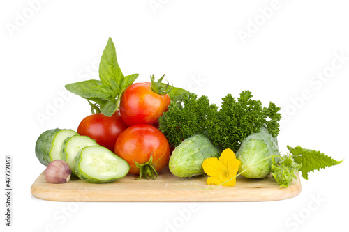 Ripe vegetables and herbs