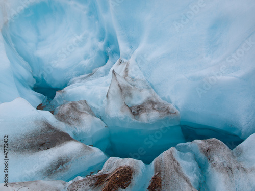 Detail of blue ice on a glacier
