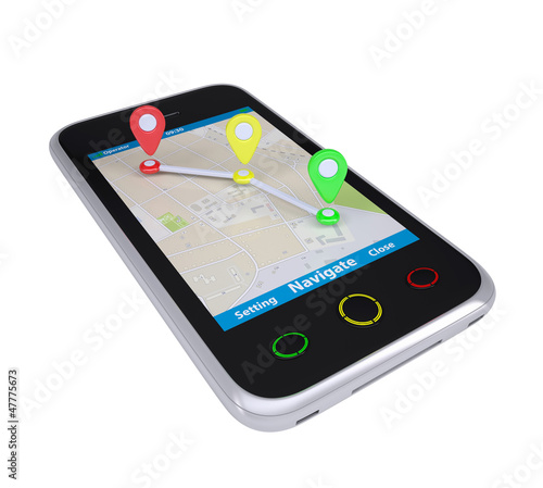 Smartphone with a map marked with the waypoints