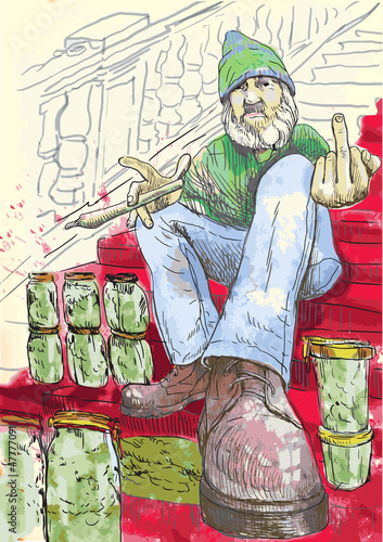 Dude selling marijuana on the stairs - drawing into vector