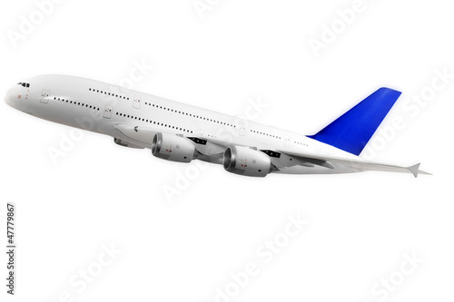 Modern airplane on white.
