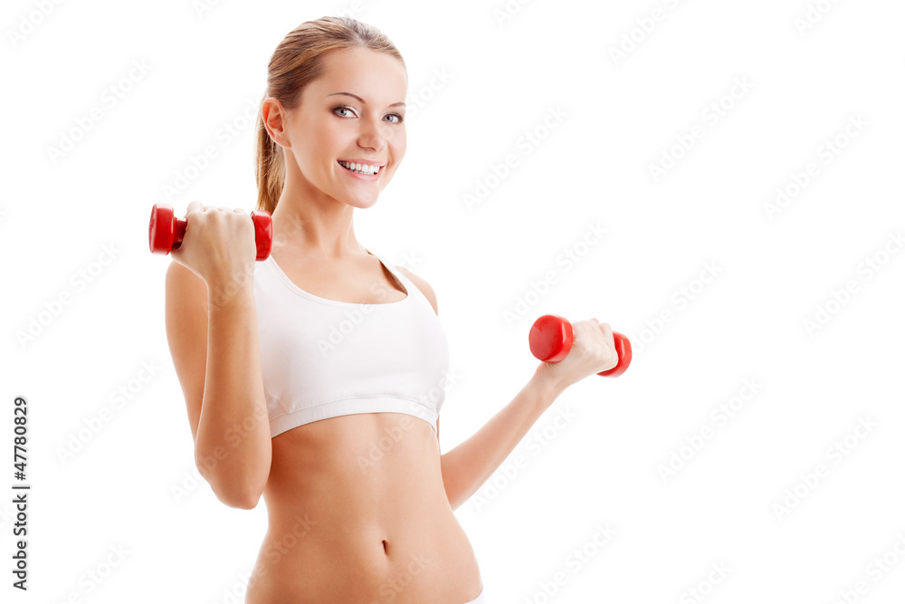 beautiful woman holding dumbbells beautiful woman holding dumbbells