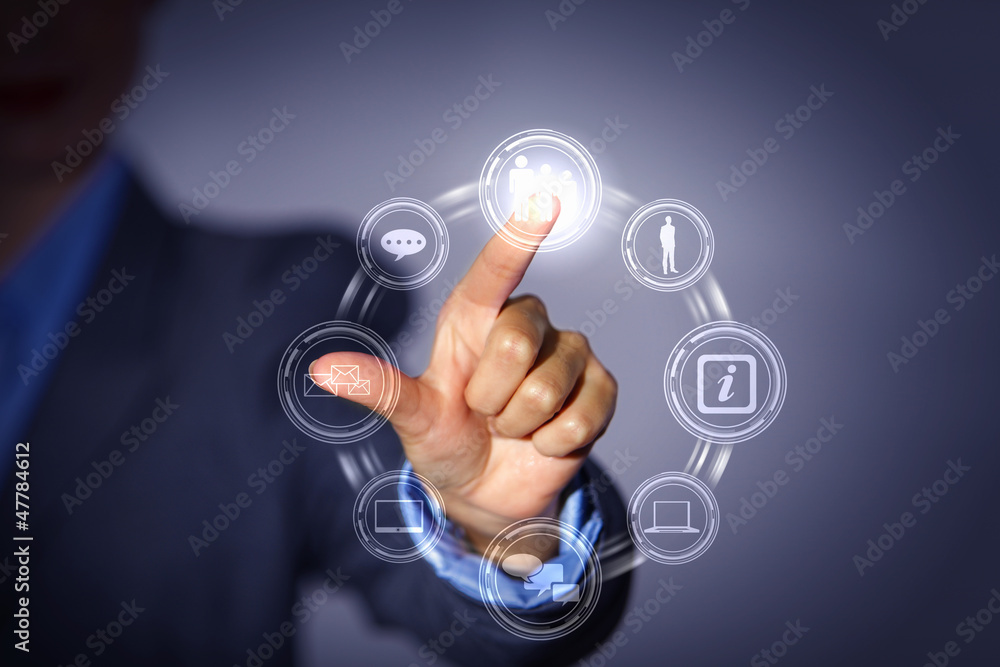 hand pushing on a touch screen hand pushing on a touch screen