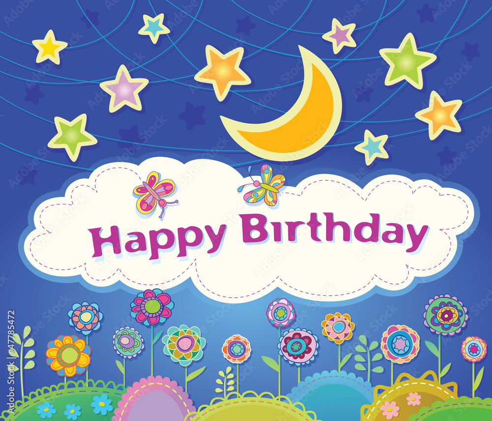 Vector greeting card for your child. Meadow with flowers Vector greeting card for your child. Meadow with flowers