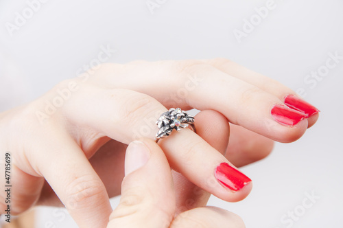 Girl looking at engagement ring