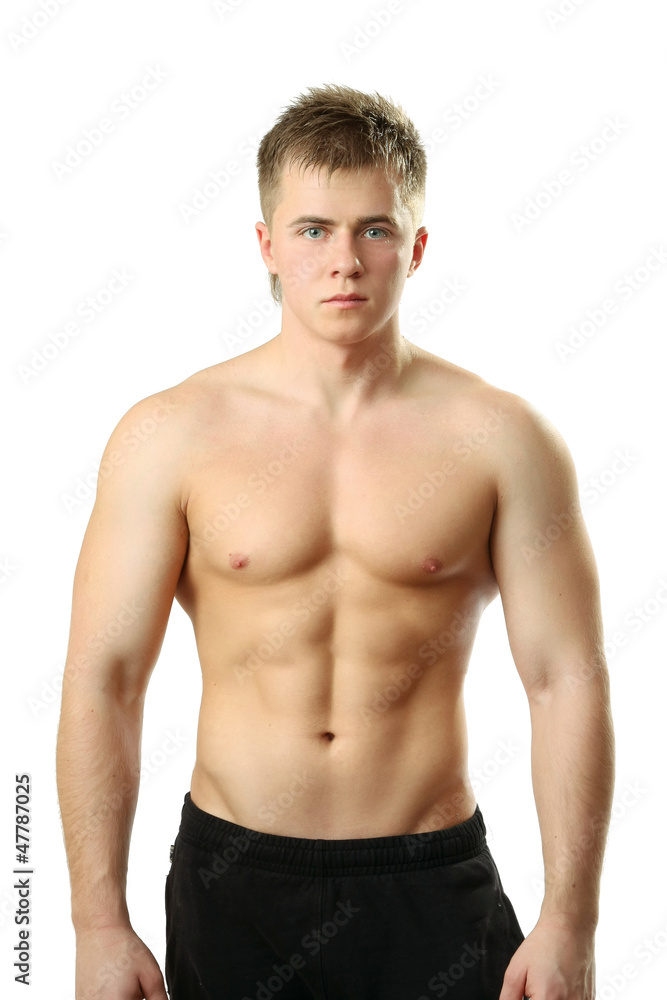 Strong man with a helathy body isolated over white background