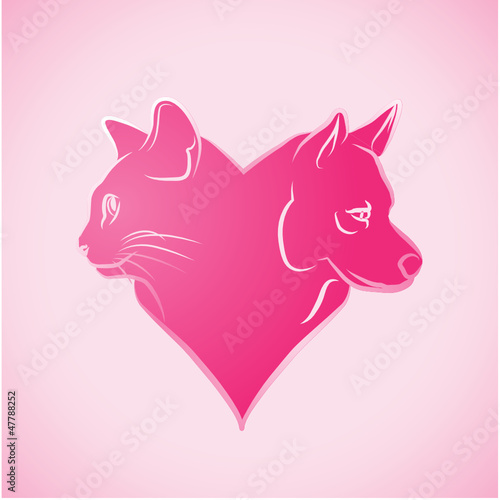 coeur en forme de chat et chien