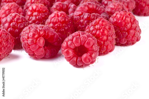 group of fresh raspberry isolated on white background