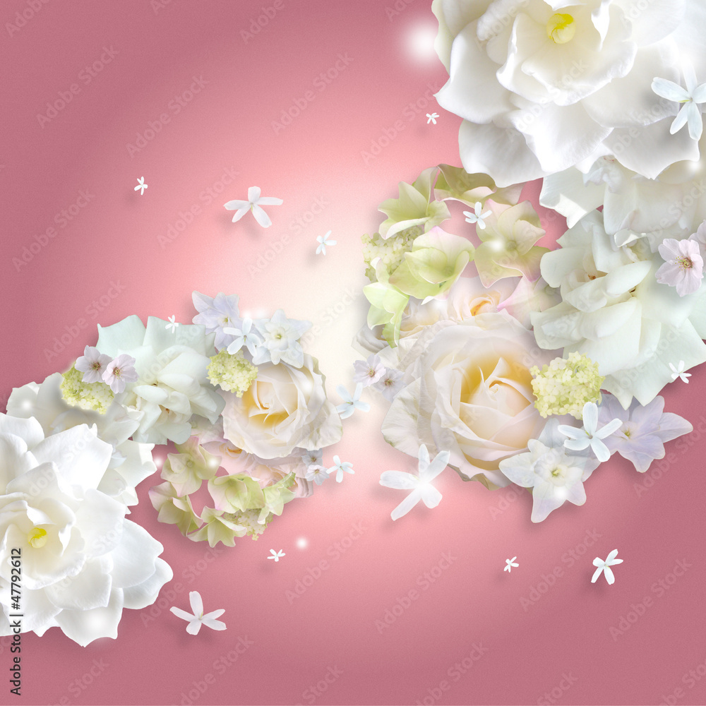 白い花々 （ピンク）