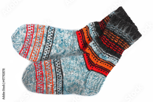 colorful wool socks isolated on white
