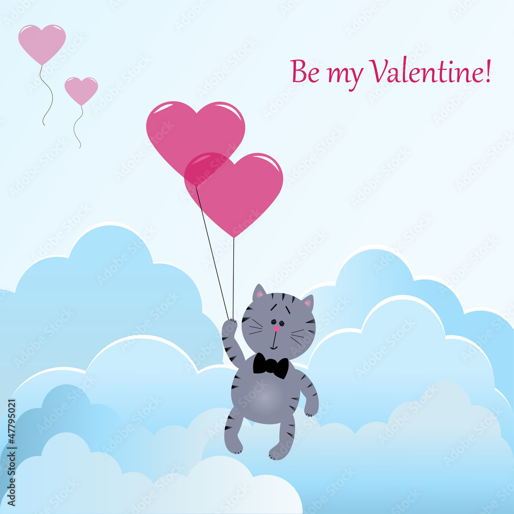 Kitten with heart balloons Kitten with heart balloons