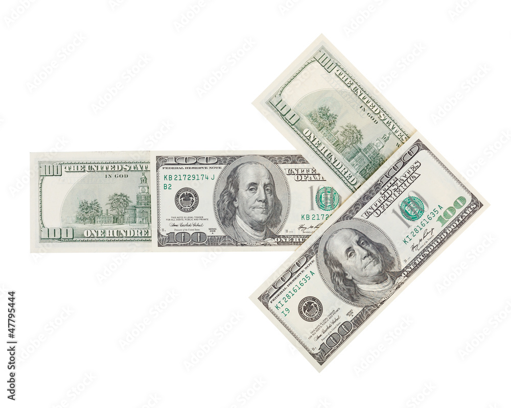 Arrow made of dollars on white background Arrow made of dollars on white background