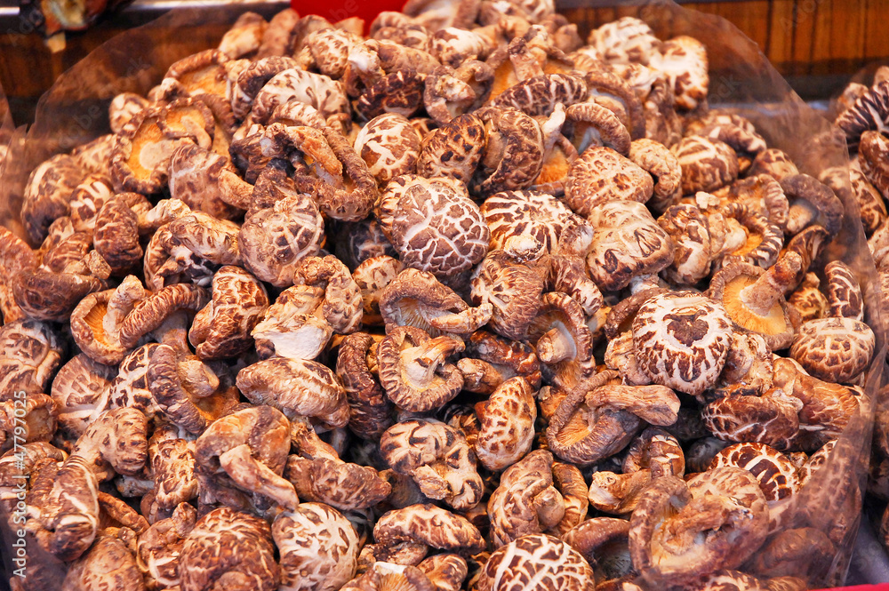 Hong Kong Sheung Wan market dried mushrooms.