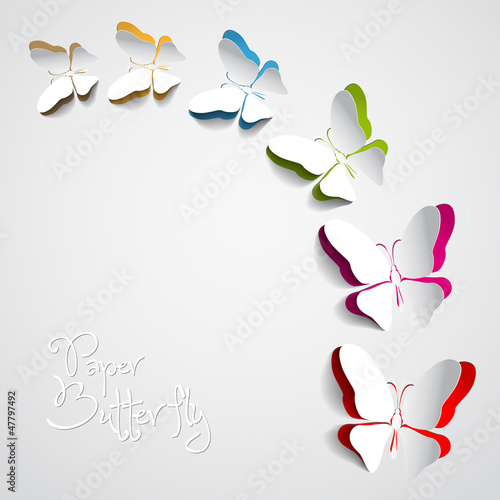Greeting card with paper butterflies - vector