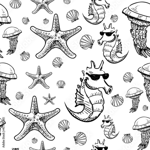 Sea animals sketch background