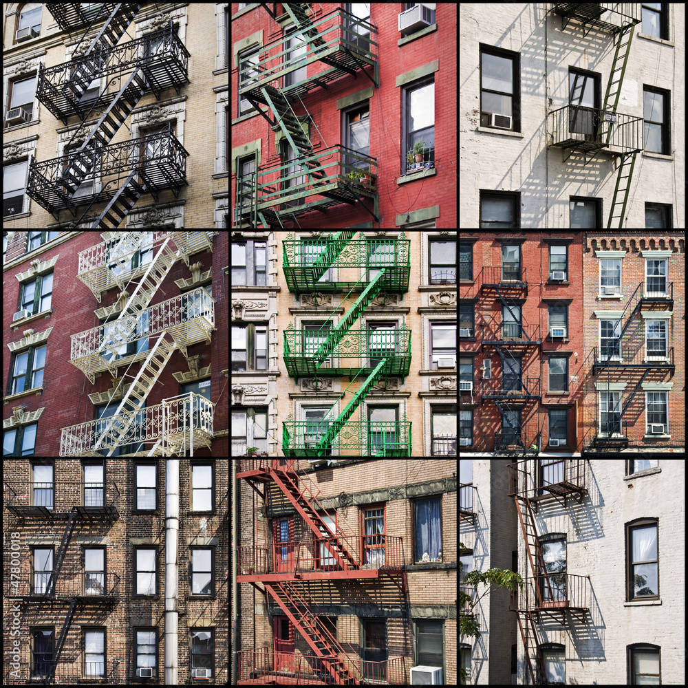 Collage de façades avec escalier de secours - New-York
