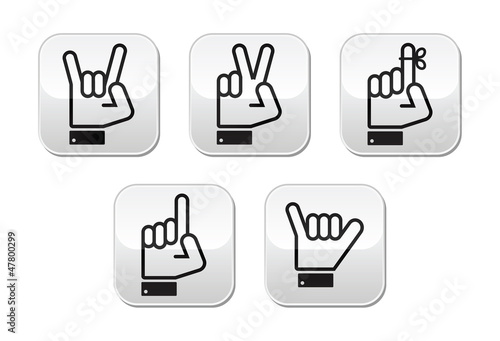 Hand vector gestures, signals and signs - victory, rock, point