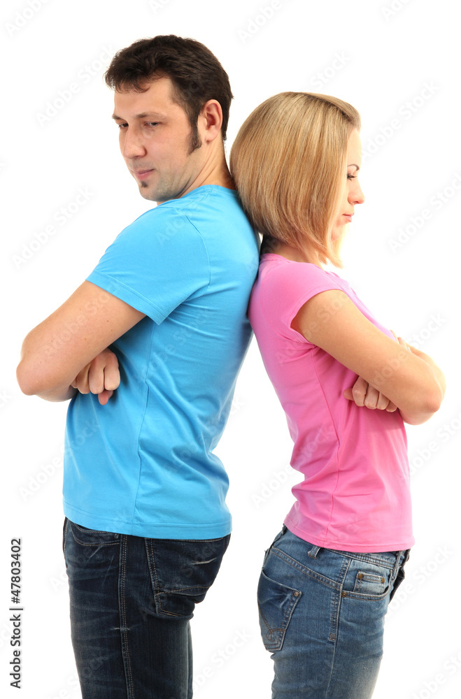 Young couple quarreling isolated on white Young couple quarreling isolated on white