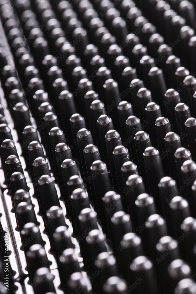 Macro of a pin heat-sink showing transfer heads Macro of a pin heat-sink showing transfer heads