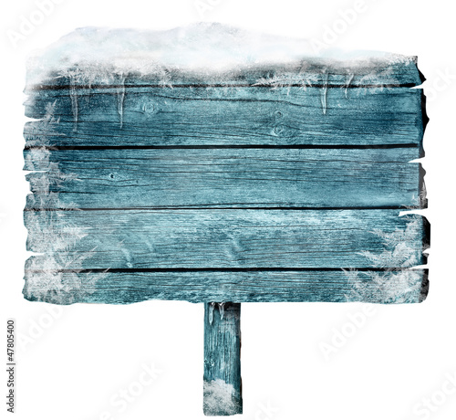 Wooden sign in winter