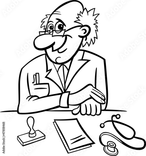 doctor in clinic black and white cartoon
