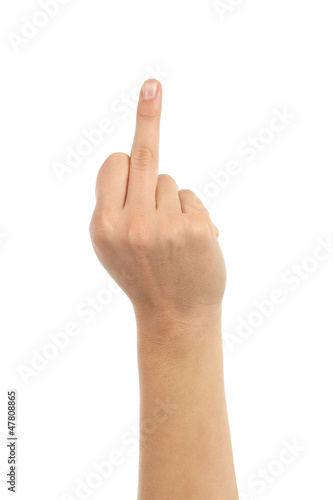 Obraz na plátne Woman hand showing middle finger