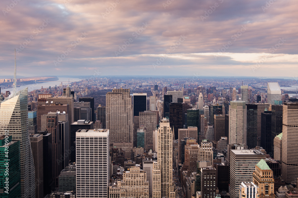 New York City -  Manhattan skyline aerial view at sunset